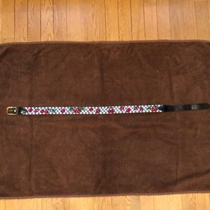 Cherry and Check Needlepoint /leather belt